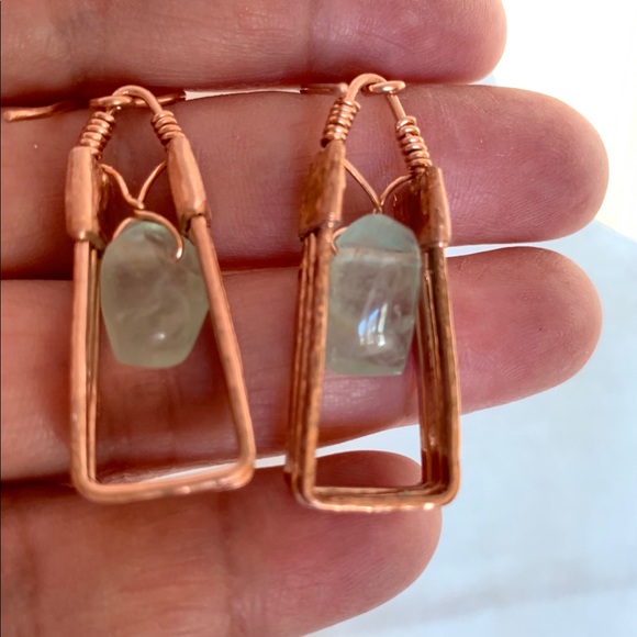 Aquamarine Nuggets Copper 3D Earrings - Picture 5 of 8